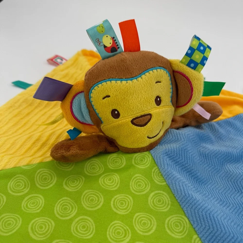 Taggies Patchkin Security Blanket Sensory Plush Multicolor Brown Monkey Toy‎